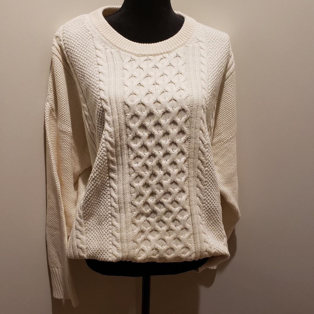 Gap Factory Cable Knit Crewneck Sweater- Ivory Cream Frost - Picture 3 of 6
